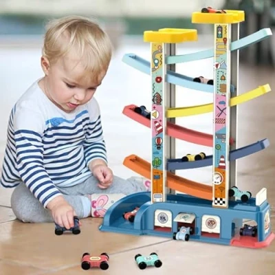 Image of WY8 Car Ramp Toys Slide Toddler Race Track with 8 Racing Cars Click Clack Speed Ramps for over 3 Years Old Boy Kids