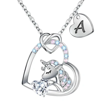 Image of TINGN Unicorn Gifts for Girls, Unicorns Necklaces Teen Girls A Initial Women Little Jewelry Necklace