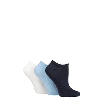 Image of Women&#039;s 3 Pair SOCKSHOP TORE 100% Recycled Plain Cotton Trainer Socks Blues 4 8 Ladies