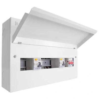 Image of Elucian CUEHIB18MSRCD12 18 Way High Integrity Metal Consumer Unit with 100A Mains Switch + 2 x 80A RCD 12 Free Ways