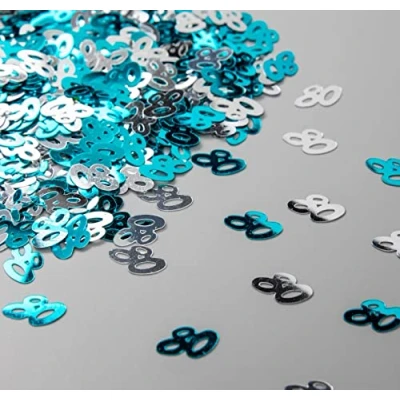Image of SHATCHI 28g Blue &amp; Silver 80th Birthday Confetti Foil Metallic Glitz Table Scatter Sprinkles Age Bday Party Decorations, 12mm