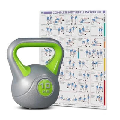 Image of Bestfor Kettlebell Vinyl Coated, Two Tone, Weight Lifting Strength Kettle Bell, for Training, Cardio, Fitness, Muscle Exercise Chart, Body Building, Home Gym Workout 10kg