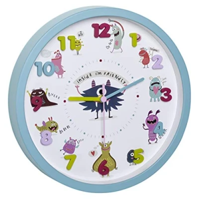 Image of TFA Dostmann Wall Clock for Kids, 60.3051.20, Non Ticking, Easy to Learn The time, Battery Operated, Turquoise, (L) 309 x (B) 44 (H) mm