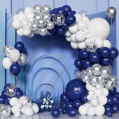 Image of Blue Silver Balloon Arch Kit,100 Pcs Navy Garland Kit with Confetti Balloons for Birthday Baby Shower Wedding Engagement Anniversary Party Decorations