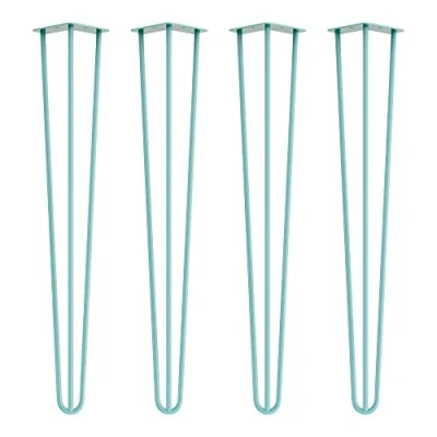 Image of 4 x Hairpin Legs from DT IRONCRAFT 71cm 3 Rod / 10mm, Duck Egg Colour with Floor Protector Feet &amp; Screws Standard Desk, Dining Table
