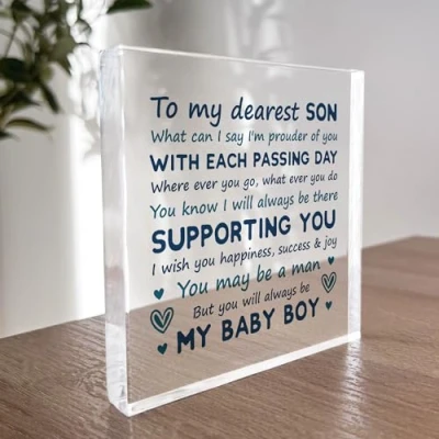 Image of Red Ocean Son Gifts From Mum and Dad, 18th 21st Birthday Gif For Son, Gift Christmas, Freestanding Acrylic Plaque