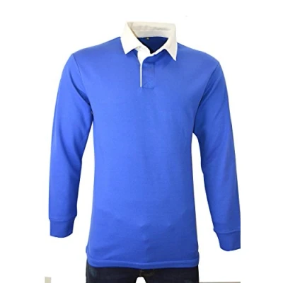 Image of Men Rugby Long Sleeve Polo Shirts (Royal Blue, Large)