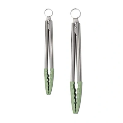 Image of Zeal JSET2G Non Stick Silicone Large &amp; Small Cook’s Tongs Set Sage Green