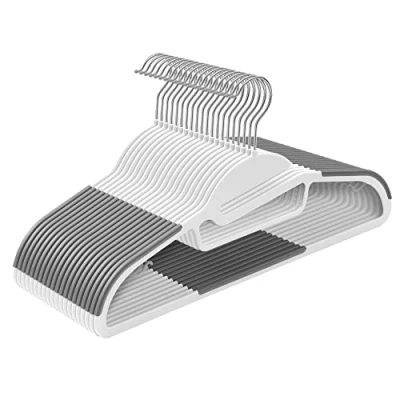Image of SONGMICS Plastic Clothes Hangers CRP041WG02 with U shaped Opening, Non Slip and Space Saving, 0.5 cm Thick, 41.5 Wide, 360 Rotating Hook, White/Dark Grey, Set of 20