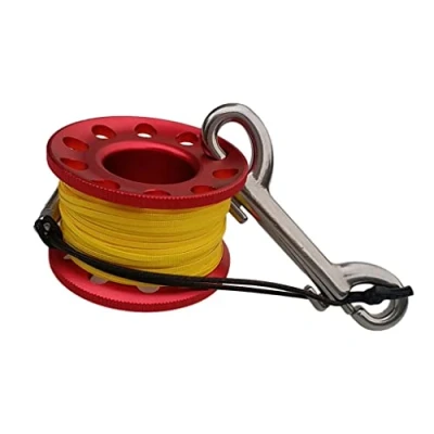 Image of 15m Scuba Diving Aluminum Alloy Spool Finger Reel with Bolt Snap Hook Red