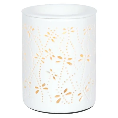 Image of Fancy White Ceramic Electric Dragonfly Cut Out Oil Burner 13cm x 10.5cm (1 Pc.) Luxurious Design, Premium Material, Aromatherapy Accessory Ideal for Home &amp; Office Decor