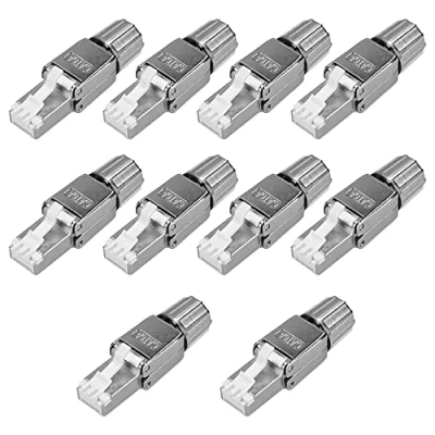 Image of kwmobile RJ45 Network Connector Pack Set of 10 Cat6A RJ 45 Connectors Shielded Cat 6A Ethernet Cable Strain Relief Plugs Tool Free
