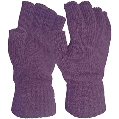 Image of Mens Womens Unisex Fingerless Or Full Finger THERMAL LINED Gloves Winter Thick Wool Knit Extra Warm (Mens, Fingerless, Purple)