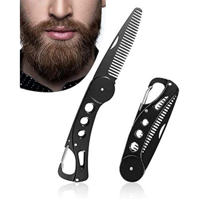 Image of Beard Comb Stainless Steel Combs Folding Mustache Pocket Hair Styling for Men Beards