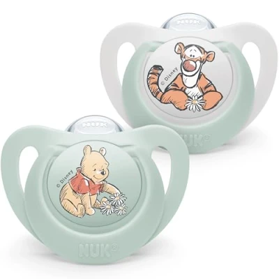 Image of NUK Star Baby Dummy 6 18 Months Soothes 99% of Babies BPA Free Silicone Soothers Winnie The Pooh with Case 2 Count