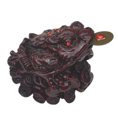 Image of Three Legged Money Toad Large 12cm Red Resin Feng Shui