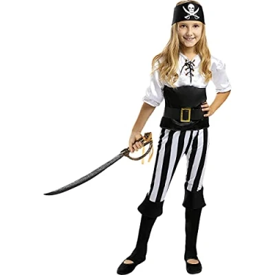 Image of Funidelia Striped Pirate Costumes Black and White for girl Corsair, Buccaneer kids, accessory fancy dress &amp; props Halloween, carnival parties Size 7 9 years