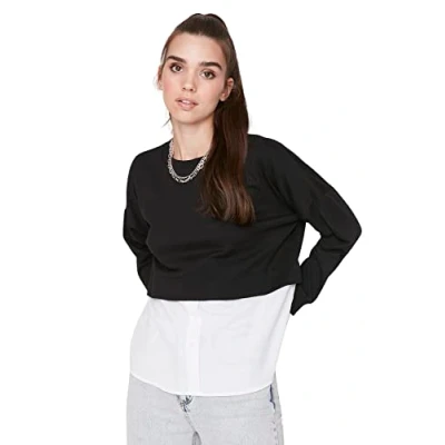 Image of Trendyol Women&#039;s Crew neck Plain Regular Sweatshirt, Black, XS