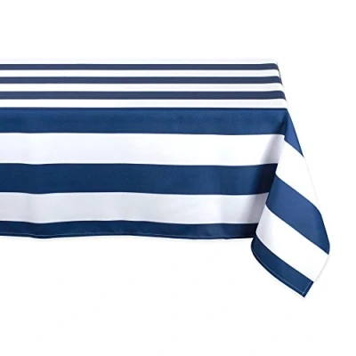 Image of DII Cabana Stripe Outdoor Tabletop Collection, Stain/Wrinkle Resistant &amp; Waterproof, 60x84 Rectangle Tablecloth, Nautical Blue