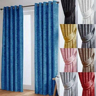 Image of John Aird Crushed Velvet Fully Lined Eyelet Curtains (Blue, 66&quot; Wide x 72&quot; Drop)