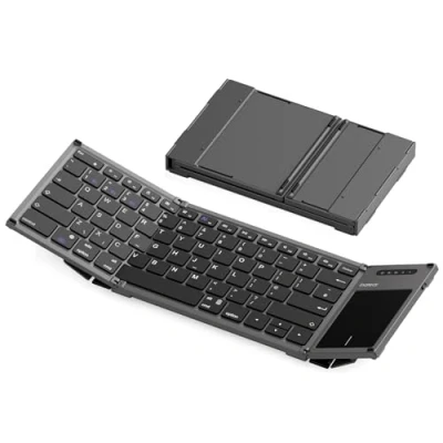Image of Inateck Foldable Bluetooth Keyboard, AI Wireless Folding Keyboard with Touchpad, Portable Mini 3 Channels, Compatible iOS Android Windows PC Tablet Smartphone, KB06101