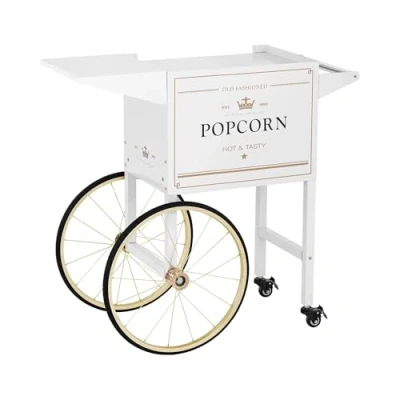 Image of Royal Catering Popcorn Cart Machine Maker Trolley 94cm 4 Wheels White/Gold RCPT WGWG 1 (Lacquered Steel Sheet, Footprint 37x51cm, 2 Parking Brakes)