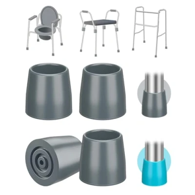Image of supregear Cane Tips (4 Pack), 25 mm Heavy Duty Rubber Replacement for Walkers, Commodes, Shower Chairs, Canes, Walking Sticks Non Slip Caps, Gray