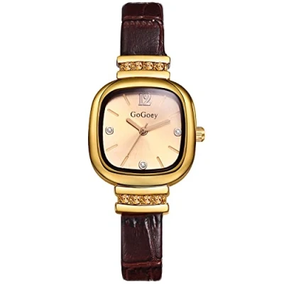 Image of JewelryWe Leather Wristwatch for Women Square Dial Analog Quartz Watch Simple Stylish Business Casual Dress Watch, Mother&#039;s Day