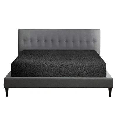 Image of Teddy Fleece Fitted Bed Sheet Plain Thermal Warm Soft Luxury Bedding, Kingsize Sheet, Charcoal