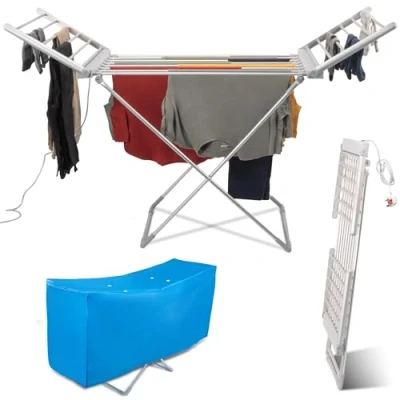 Image of CUQOO Electric Heated Clothes Airer Foldable Dryer Energy Efficient,50Hz/230W Winged Rack, 14m Drying Space Indoor Stable 148 x 56 92cm