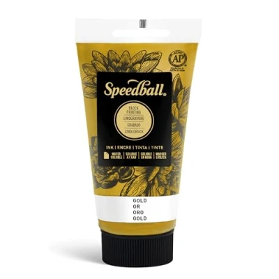 Image of Speedball Art Products 75cc Water Soluble Block Ink Gold, Wood, 2.5oz