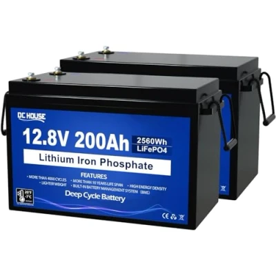 Image of DCHOUSE LiFePO4 12V 200Ah Battery with Over 4000 Depth Cycles and BMS Temperature Protection, 2560 Wh Lithium for Motorhomes, Solar Systems, Motor Boats, Lawn Mowers, Camping