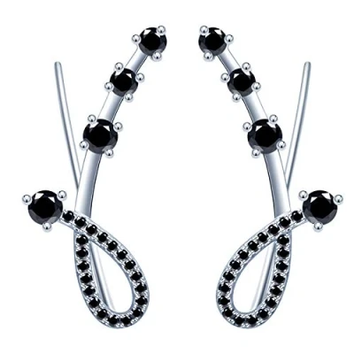 Image of Yumilok Ear Cuffs Hoop Climber S925 Sterling Silver Earrings Hypoallergenic Earring with 4 Cubic Zirconia