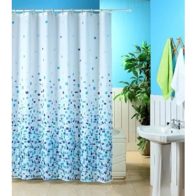 Image of KAV Extra Wide Mosaic Blue On A White Background POLYESTER SHOWER CURTAIN Including 12 Rings/MOSAIC (220 WIDTH x 180 Drop/Length)