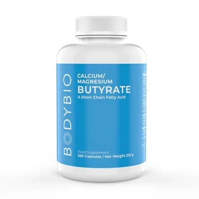 Image of BodyBio Postbiotic Butyrate Supplement Butyric Acid + Calcium Magnesium Highly Bioavailable No Fillers Additives Vegetarian Friendly 250 Capsules