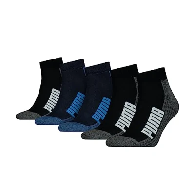 Image of Puma Quarter Socks, Blue/Black, 35/38 (Pack of 5)
