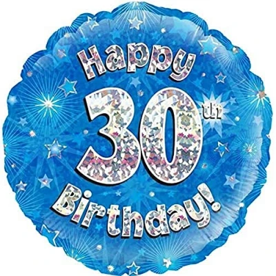 Image of Oaktree UK 18&quot; Happy 30th Birthday Blue Holographic, Aluminium