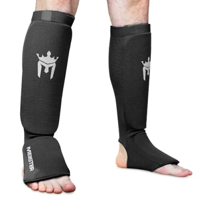 Image of Meister MMA Elastic Cloth Shin &amp; Instep Padded Guards (Pair) Black Small/Medium
