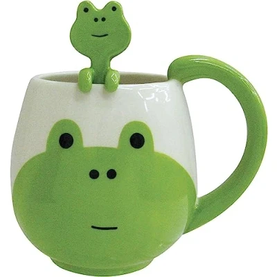 Image of Funny Coffee Mug 14 oz Frog with Spoon Gift Novelty Cup Ceramic for Women Men Birthday Christmas
