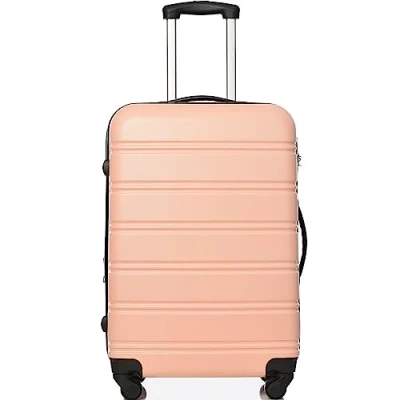 Image of ModernLuxe Suitcase, Medium Hard Shell ABS Carry on Travel Trolley 4 Wheel Spinner, Expandable Lightweight Lockable Luggage, 24inch, Pink