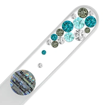 Image of Mont Bleu Crystal Nail File with Swarovski Elements, Hand Made, Czech Tempered Glass, Lifetime Guaranty, in Suede Sleeve (Turquise)