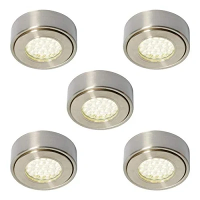 Image of LITECRAFT Pack of 5 Modern Style Laghetto LED Circular Kitchen Cabinet Lights Satin Nickel