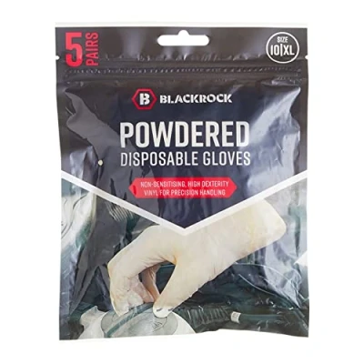 Image of Blackrock Powdered Vinyl Disposable Gloves, 10 Pack, Medical, Food Latex Free, Surgical Tattoo Non Sterile, First Aid, Painting, White, Skin Safe, PPE Size Large/XL