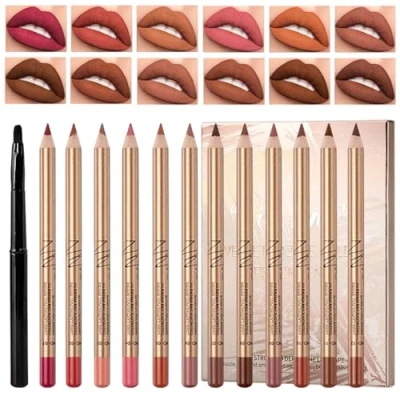 Image of 12pcs Lip Liners Set,Matte Lipstick Liner Pencil,Longwear Smooth Pencil,Smooth and Long Lasting Pencil Liner,Creamy Liner,High Pigmented Waterproof Natural Makeup