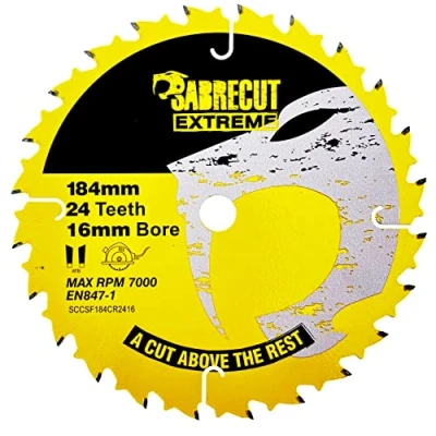 Image of 1 x SCCSF184CR2416 SabreCut 184mm 24T 16mm Bore Circular Saw Blade Compatible with Dewalt (DCS570, DCS572 &amp; DWE560) Makita Milwaukee Ryobi and Many Others