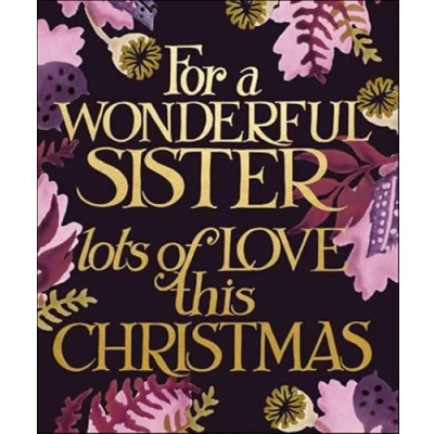 Image of Woodmansterne Wonderful Sister Christmas Card Emma Bridgewater Purple Florals with Foil Details Eco Friendly and Recyclable