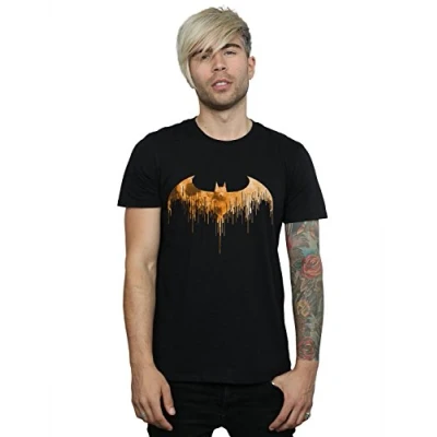 Image of DC Comics Men&#039;s Batman Arkham Knight Halloween Moon Logo Fill T Shirt Large Black