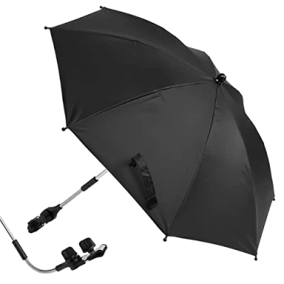 Image of Baby Pram Umbrella Canopy Parasol, Universal UV Parasol for Pushchairs and Buggy, Clip on Stroller Umbrella, Buggy Sun with Adjustable Fixing Clamp (black 85cm)
