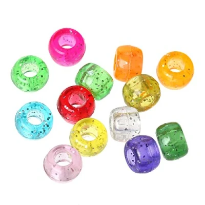 Image of Mixed Colour Glitter Acrylic Pony Beads Large Hole 9x6mm Pack of 100+