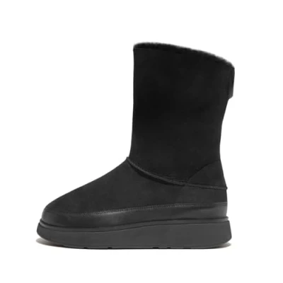 Image of Fitflop Women&#039;s GEN FF Short Double Faced Shearling Boots, Black, 5 UK